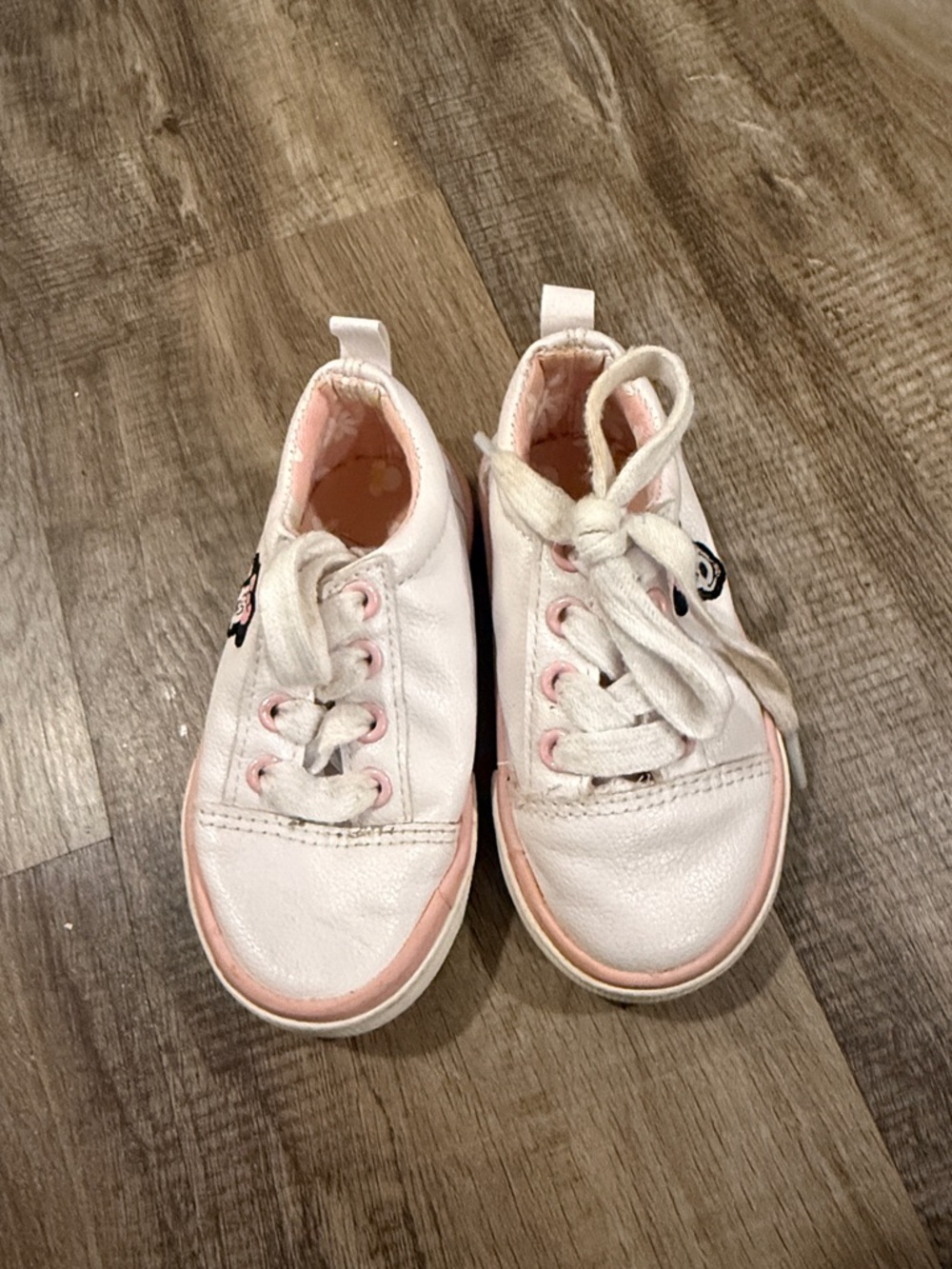 Disney White and Light Pink Kids Lace-Up Sneakers